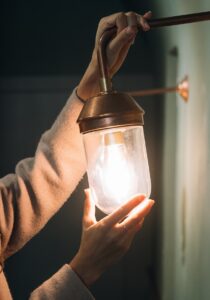 Young Beautiful Woman Holds Her Hand Small Wall Lamp 1153 3558